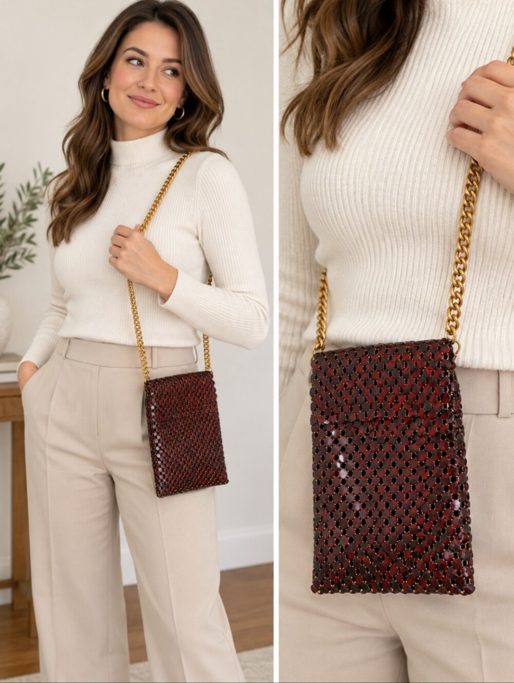 Vintage Whiting & Davis Red Brown Tortoise Enameled Metal Mesh Shoulder Bag